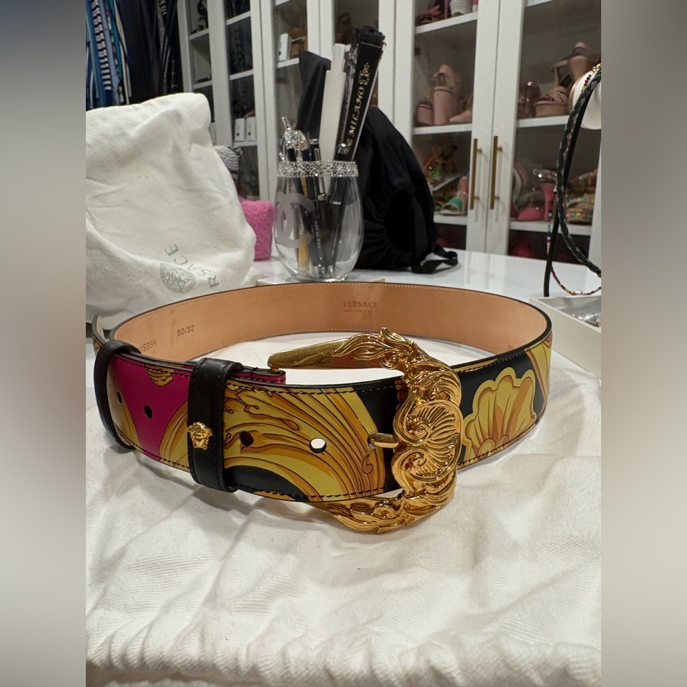 Versace Multicolor Baroque Belt with Gold Medusa Buckle
